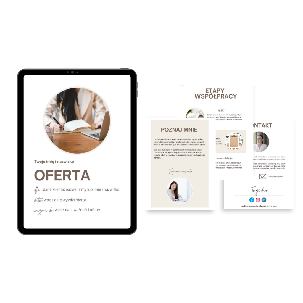 SZABLON OFERTY  biznesowej (minimalistyczny) dla wirtualnej asystentki, freelancera w Canvie – Dorota Mroczek, szablon oferty
