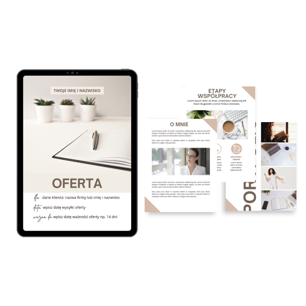 SZABLON OFERTY  biznesowej (nowoczesny) dla wirtualnej asystentki, freelancera w Canvie – Dorota Mroczek, szablon oferty