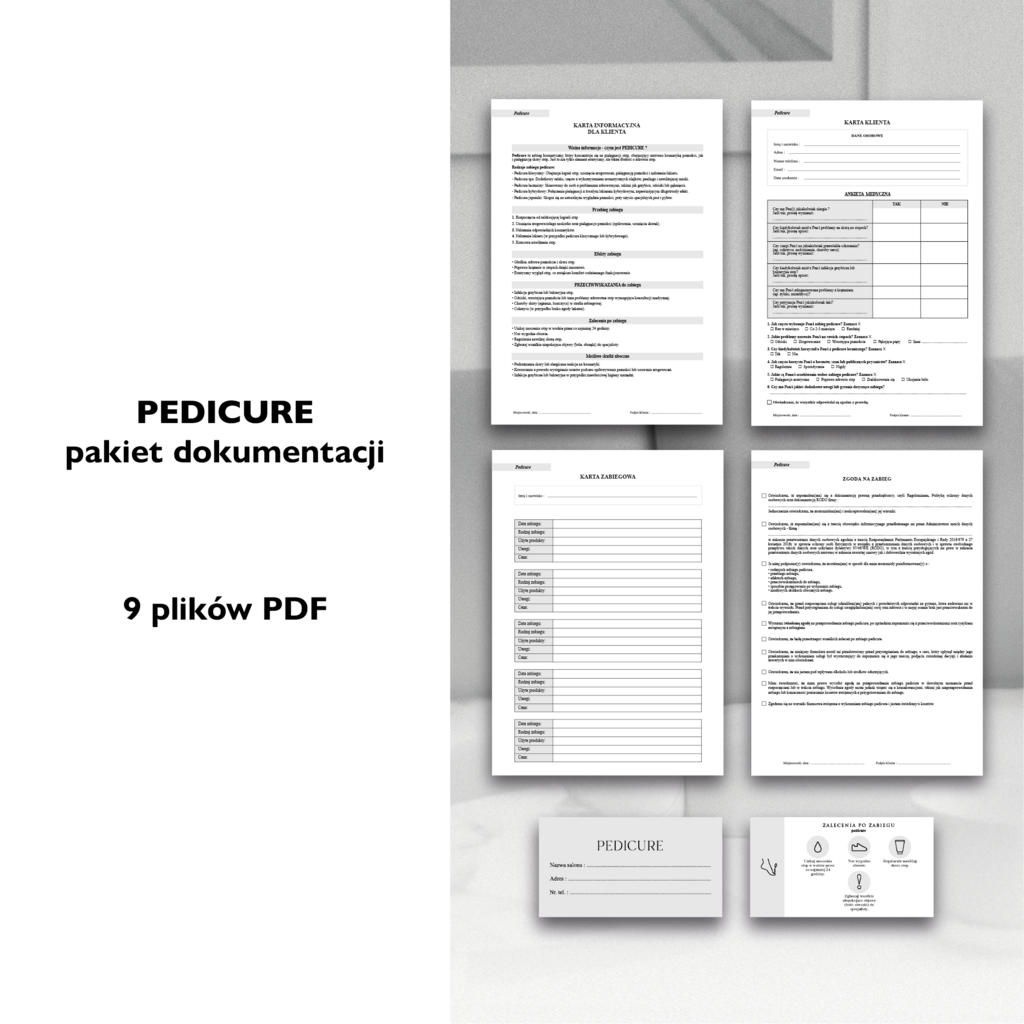 PEDICURE dokumenty zabiegowe PAKIET - Anna Miakienko; dokumenty zabiegowe