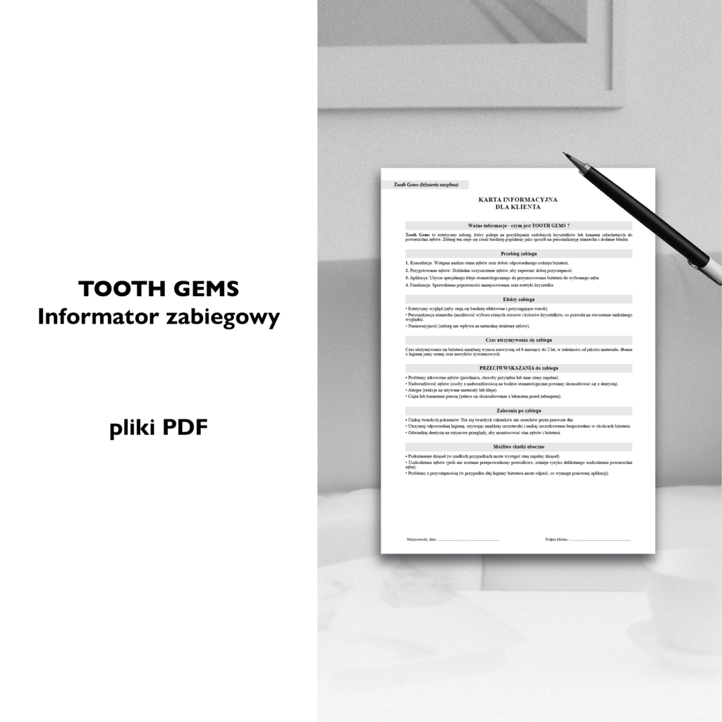 TOOTH GEMS dokumenty zabiegowe PAKIET - Anna Miakienko; dokumenty zabiegowe