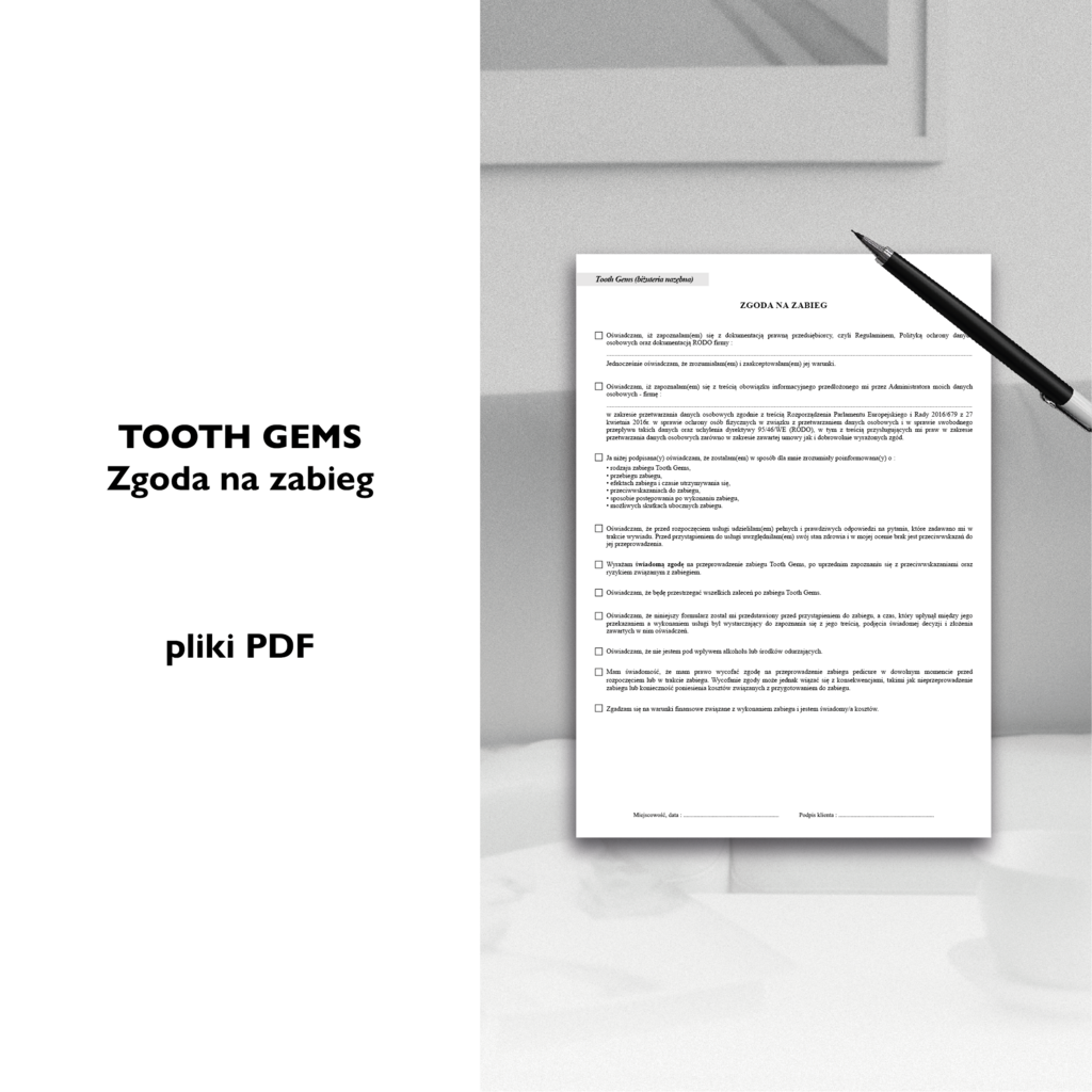TOOTH GEMS dokumenty zabiegowe PAKIET - Anna Miakienko; dokumenty zabiegowe
