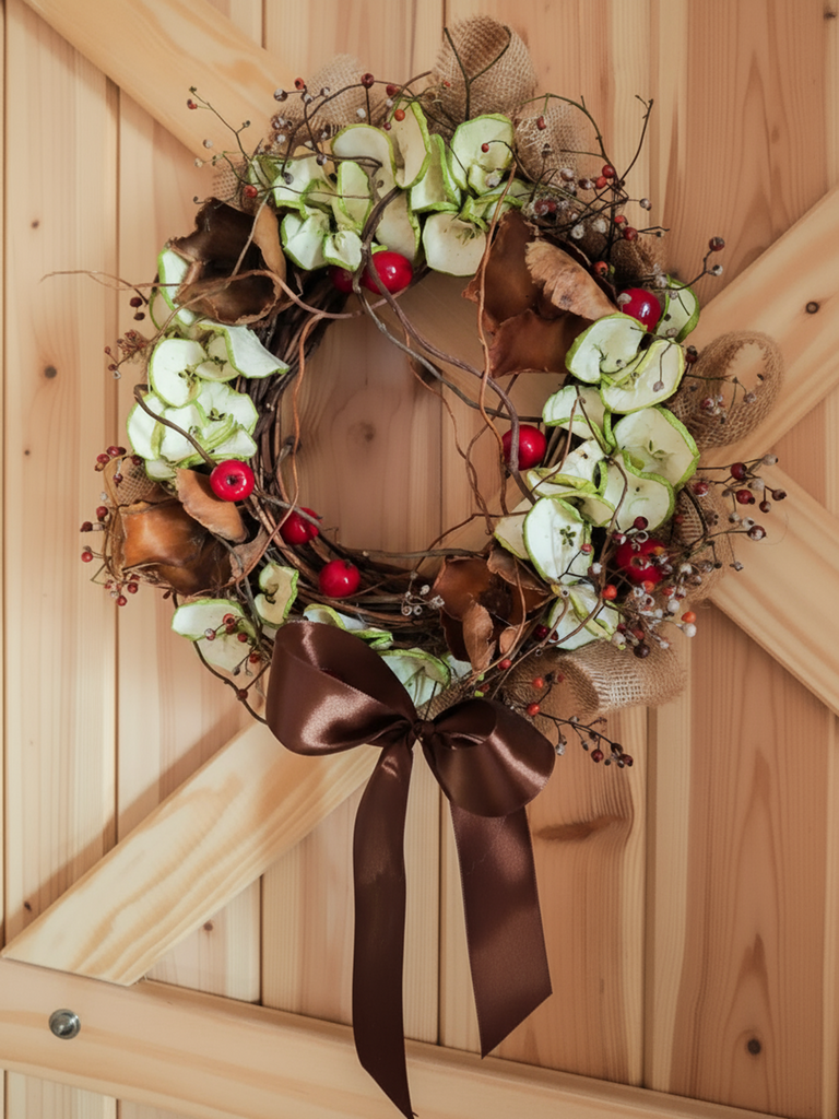 Wianek naturalny z dzikiej róży i suszonych jabłek - Wianki Naturalne; wianek