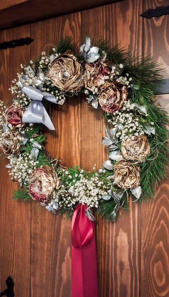 Wianek naturalny - róża i gipsówka - Wianki Naturalne; wianek