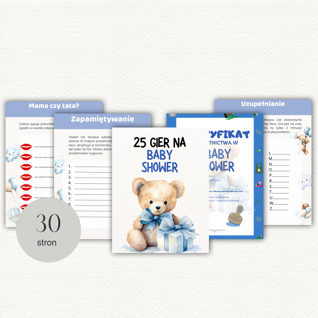 25 Gry i zabawy NA BABY SHOWER gotowe do druku + CERTYFIKAT - @gotowedodruku; gra