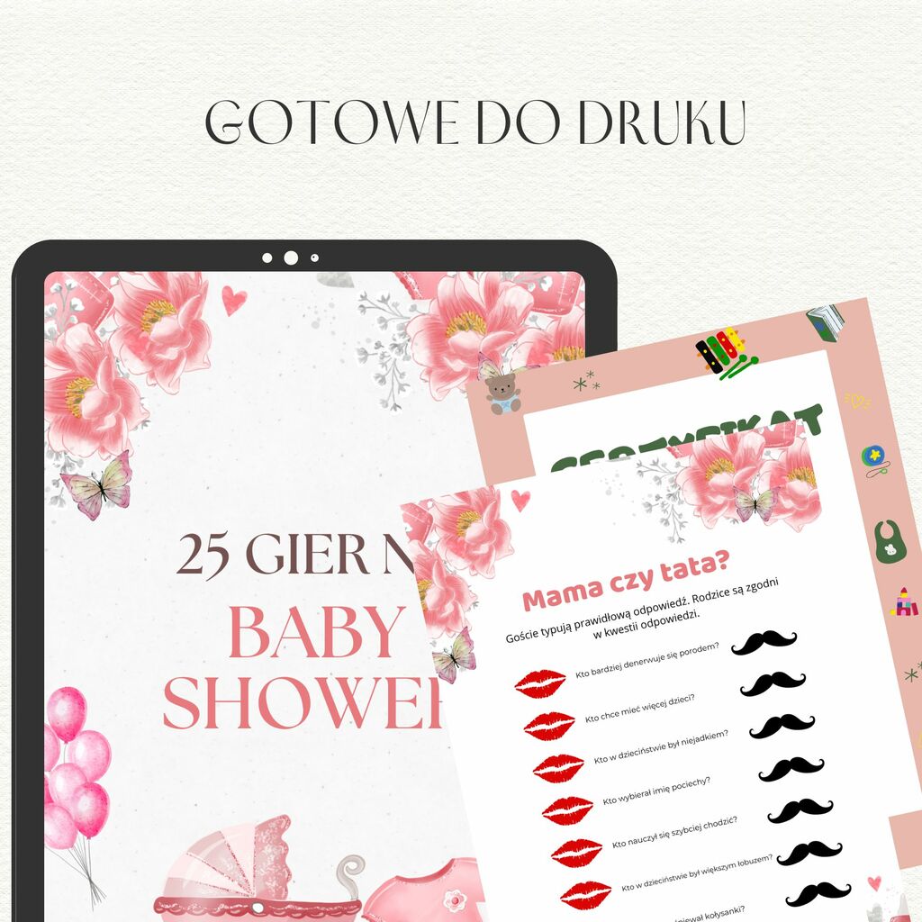 25 Gry i zabawy NA BABY SHOWER gotowe do druku + CERTYFIKAT - @gotowedodruku; gra