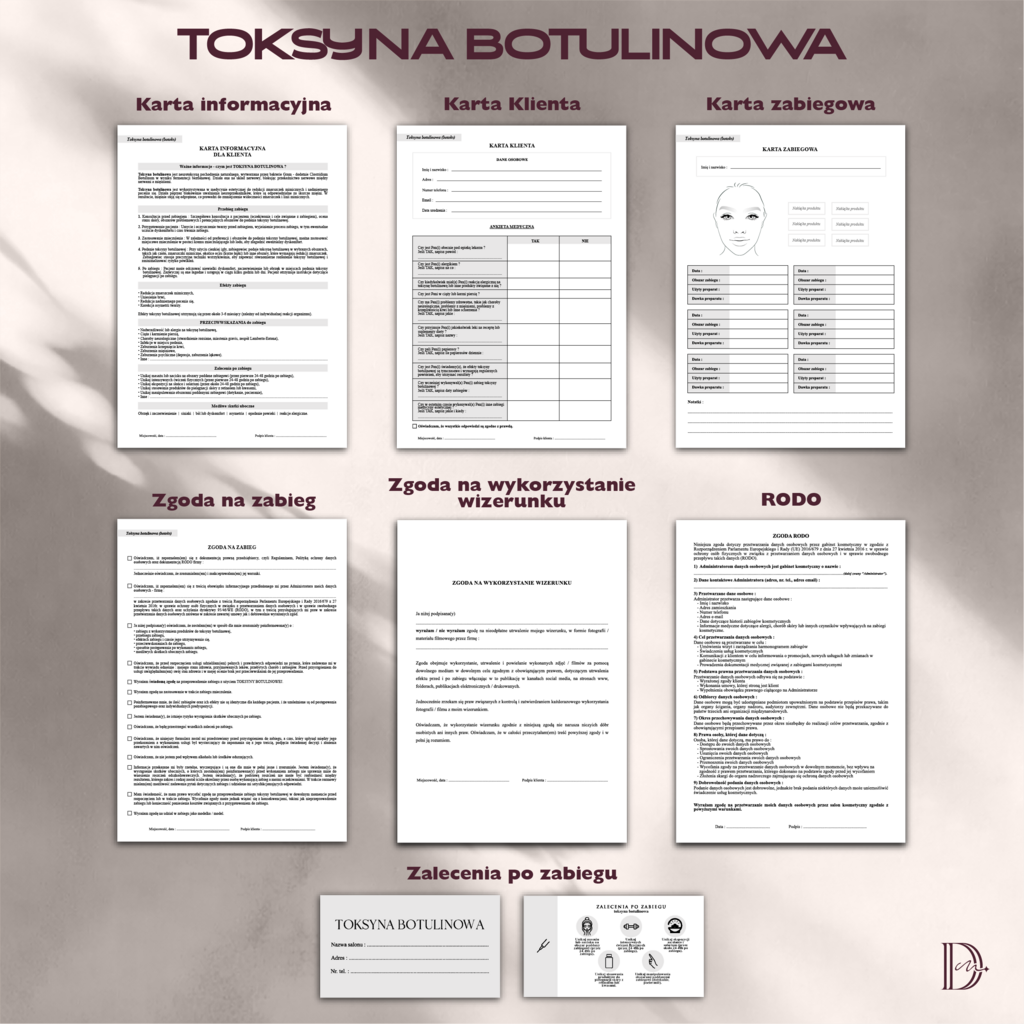 TOKSYNA BOTULINOWA dokumenty zabiegowe PAKIET - Anna Miakienko; dokumenty zabiegowe