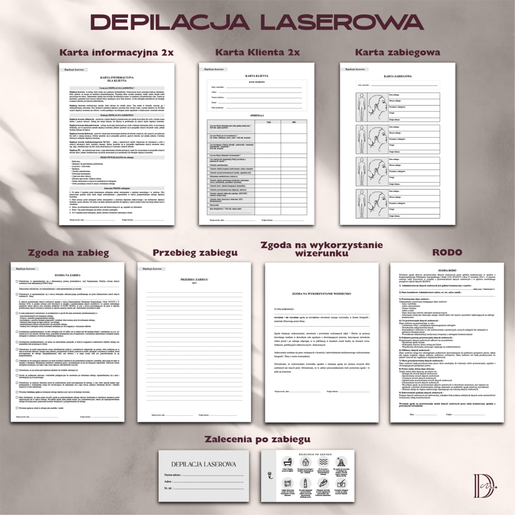 DEPILACJA LASEROWA dokumenty zabiegowe PAKIET - Anna Miakienko; dokumenty zabiegowe