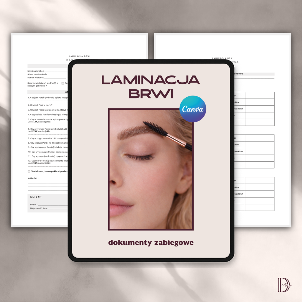 LAMINACJA BRWI CANVA (edycja) dokumenty zabiegowe PAKIET - Anna Miakienko; dokumenty zabiegowe