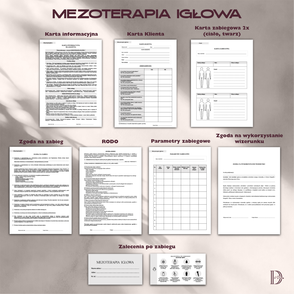 MEZOTERAPIA IGŁOWA dokumenty zabiegowe PAKIET- Anna Miakienko; dokumenty zabiegowe