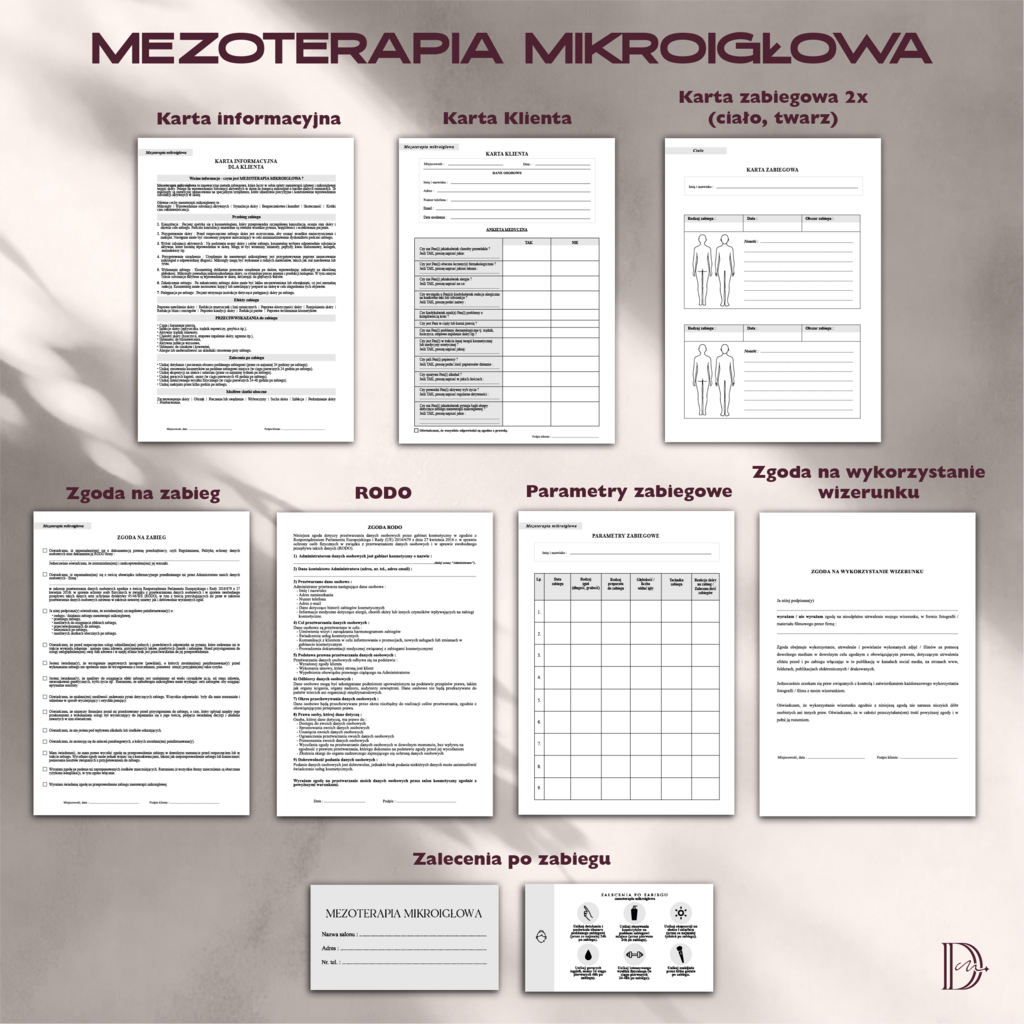 MEZOTERAPIA MIKROIGŁOWA dokumenty zabiegowe PAKIET - Anna Miakienko; dokumenty zabiegowe