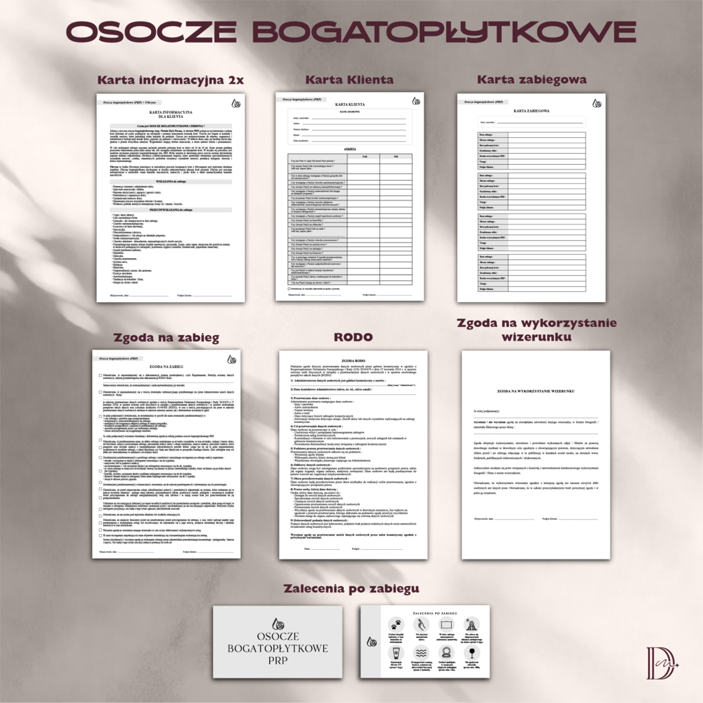 OSOCZE BOGATOPŁYTKOWE dokumenty zabiegowe PAKIET - Anna Miakienko; dokumenty zabiegowe