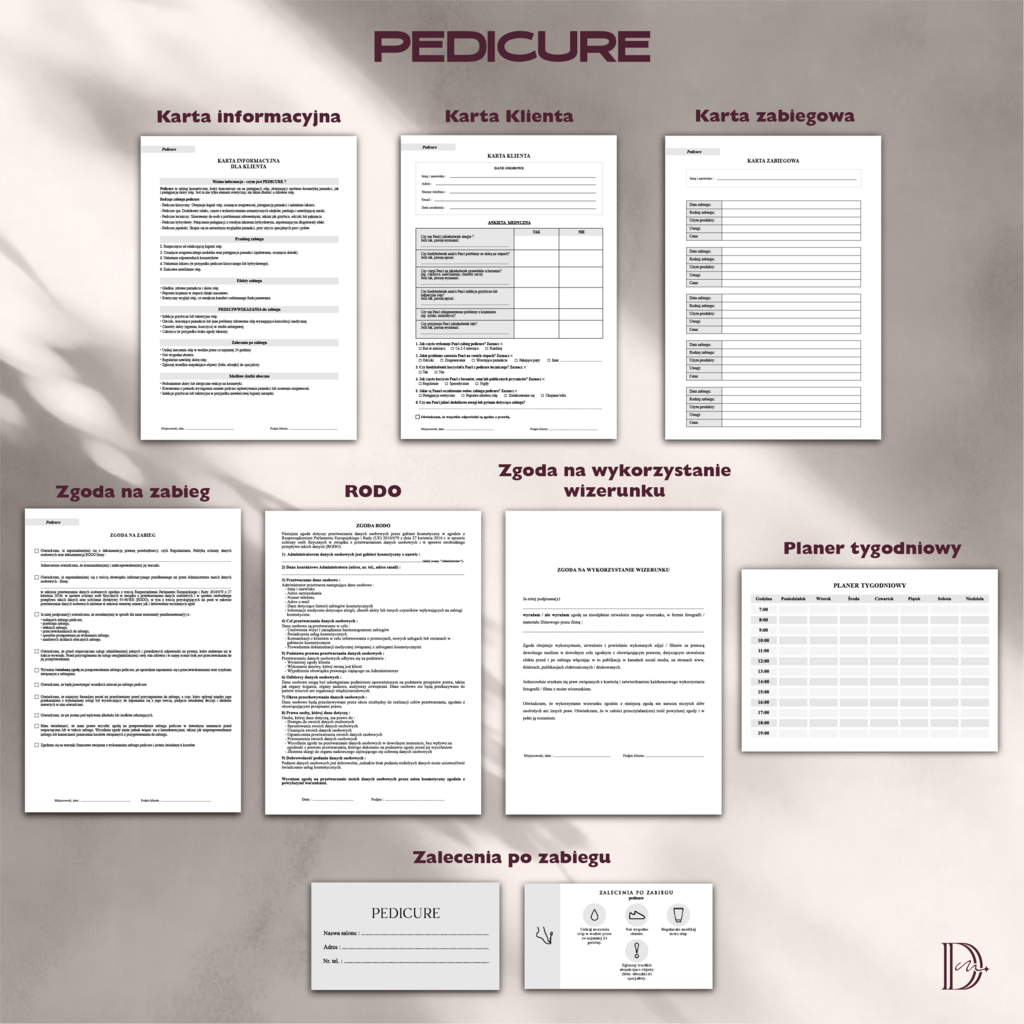 PEDICURE dokumenty zabiegowe PAKIET - Anna Miakienko; dokumenty zabiegowe