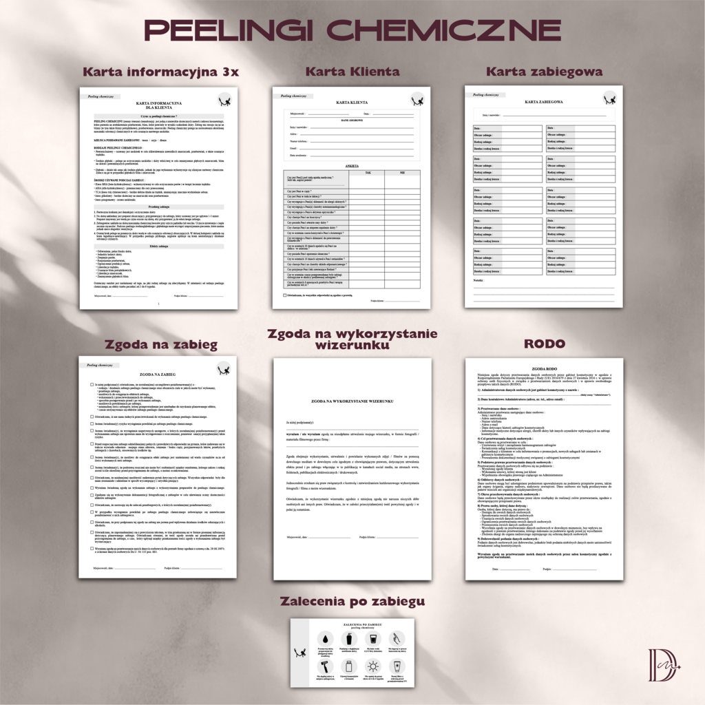 PEELINGI CHEMICZNE dokumenty zabiegowe PAKIET - Anna Miakienko; dokumenty zabiegowe