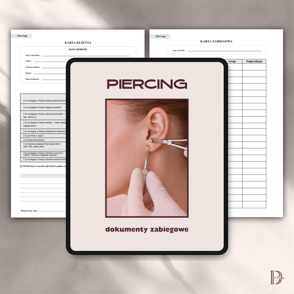 PIERCING dokumenty zabiegowe PAKIET - Anna Miakienko; dokumenty zabiegowe