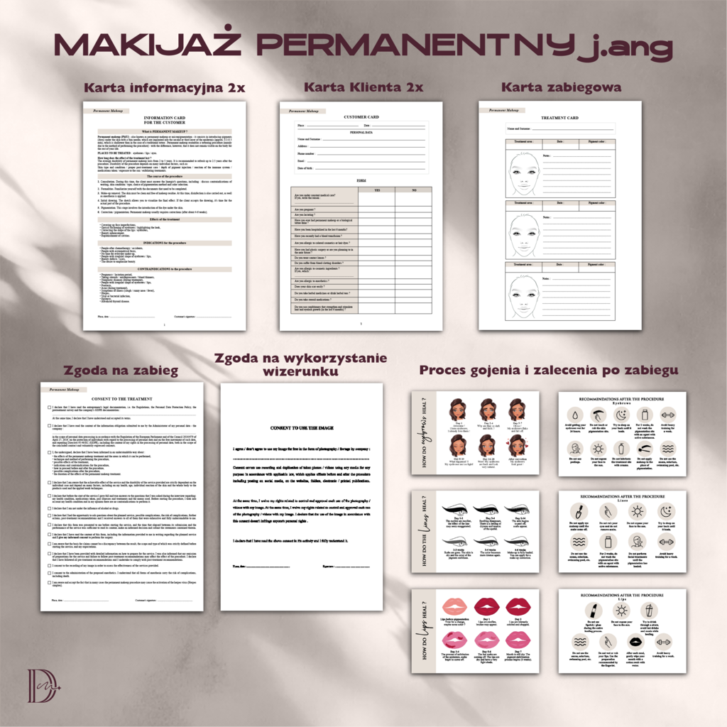 Makijaż permanentny j.ang dokumenty zabiegowe PAKIET - Anna Miakienko; dokumenty zabiegowe