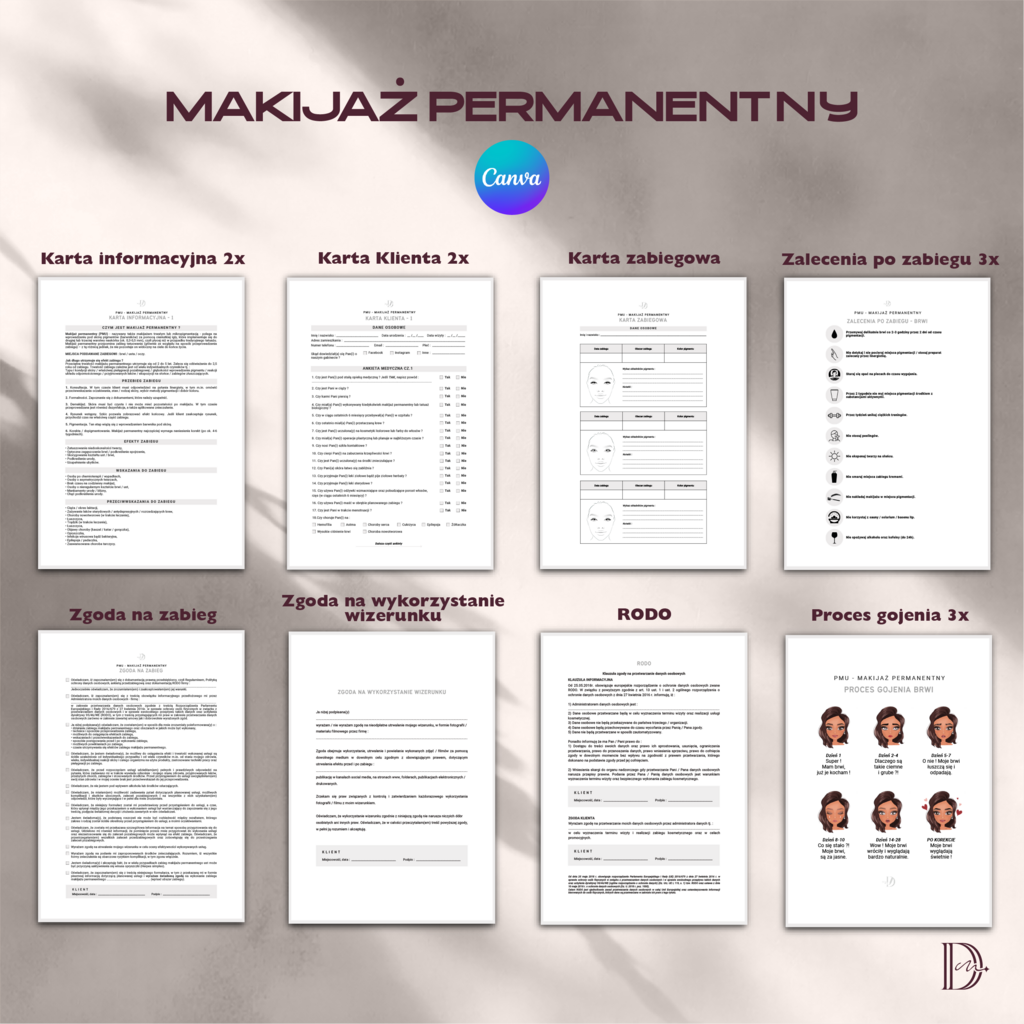Makijaż permanentny CANVA dokumenty zabiegowe PAKIET - Anna Miakienko; dokumenty zabiegowe