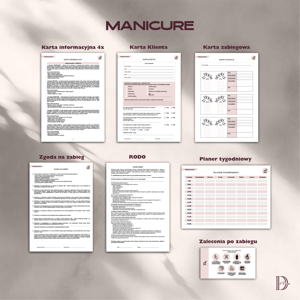 MANICURE dokumenty zabiegowe PAKIET - Anna Miakienko; dokumenty zabiegowe