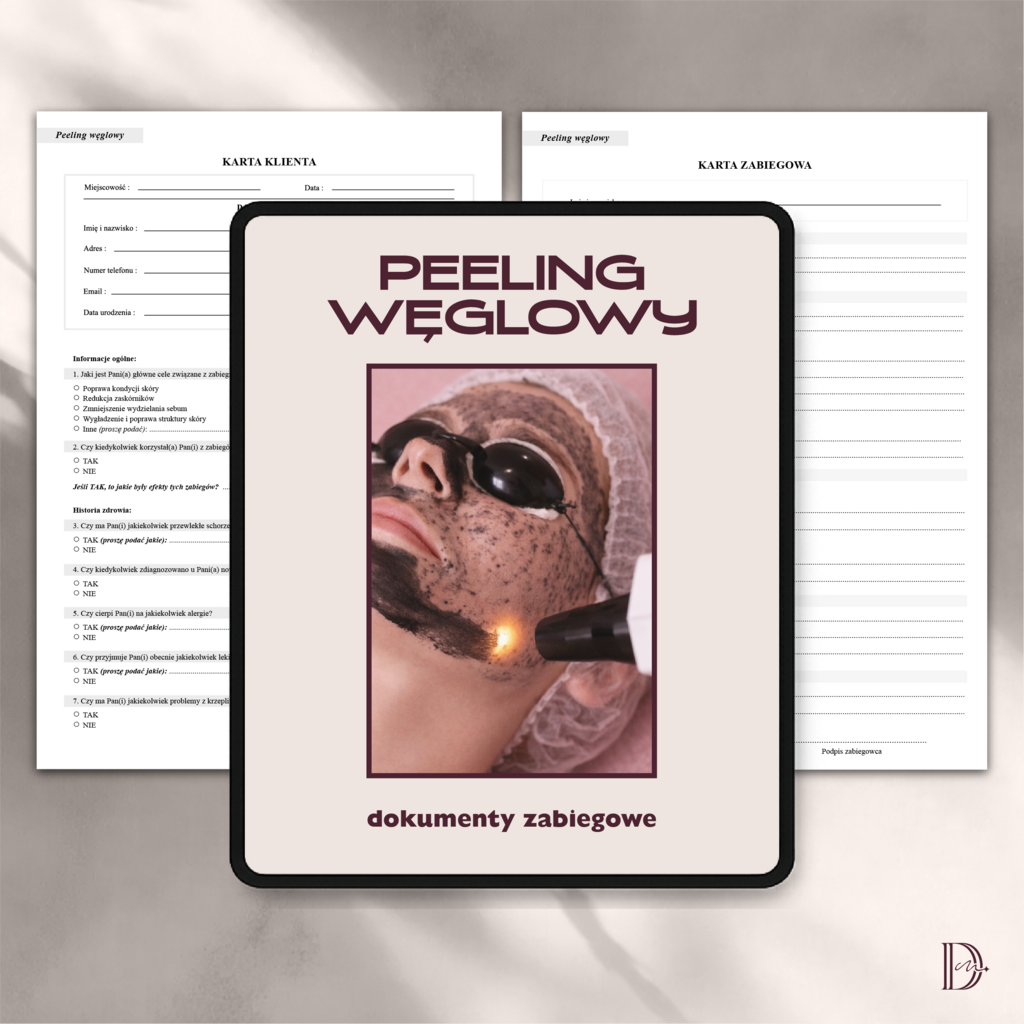 PEELING WĘGLOWY dokumenty zabiegowe PAKIET - Anna Miakienko; dokumenty zabiegowe