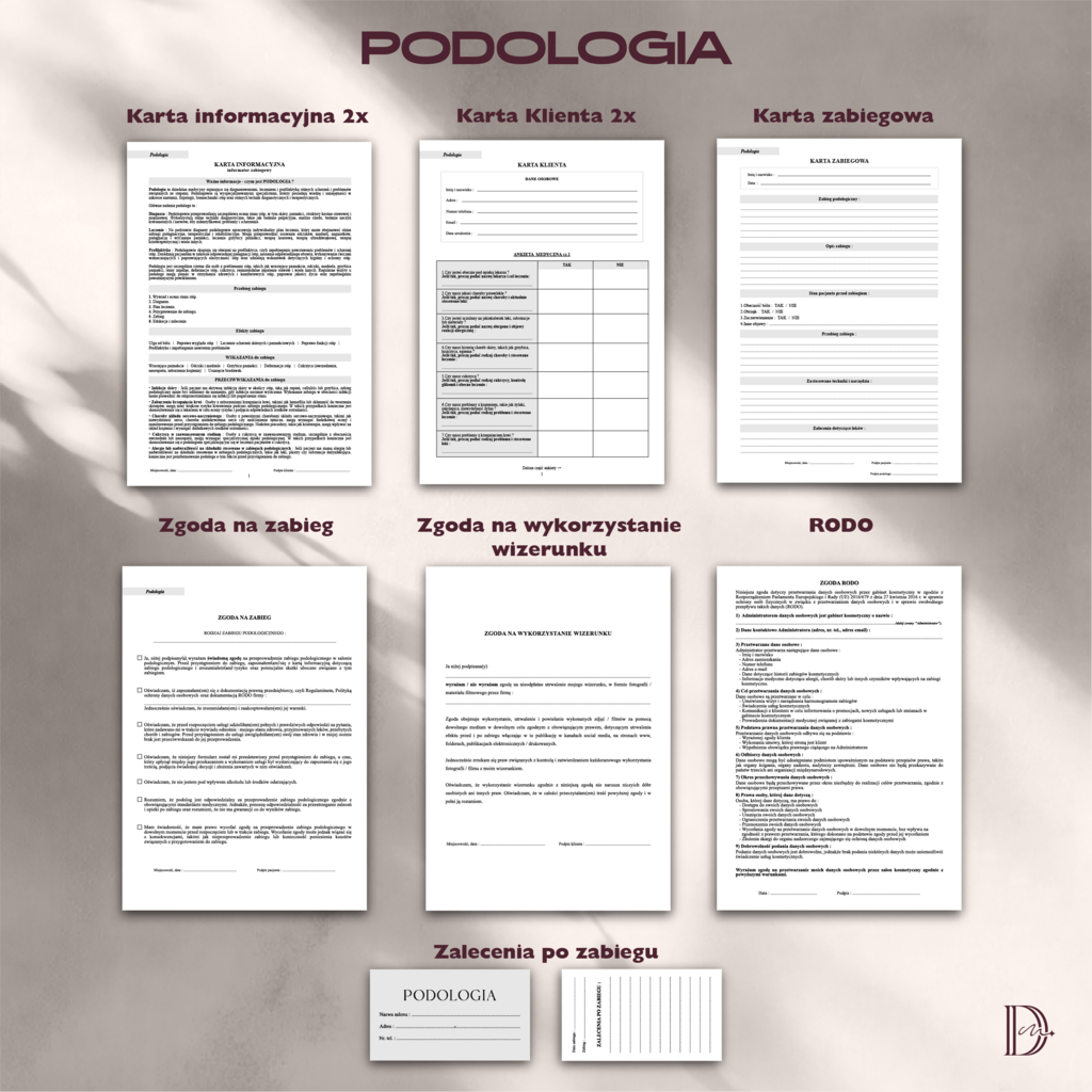 PODOLOGIA dokumenty zabiegowe PAKIET - Anna Miakienko; dokumenty zabiegowe