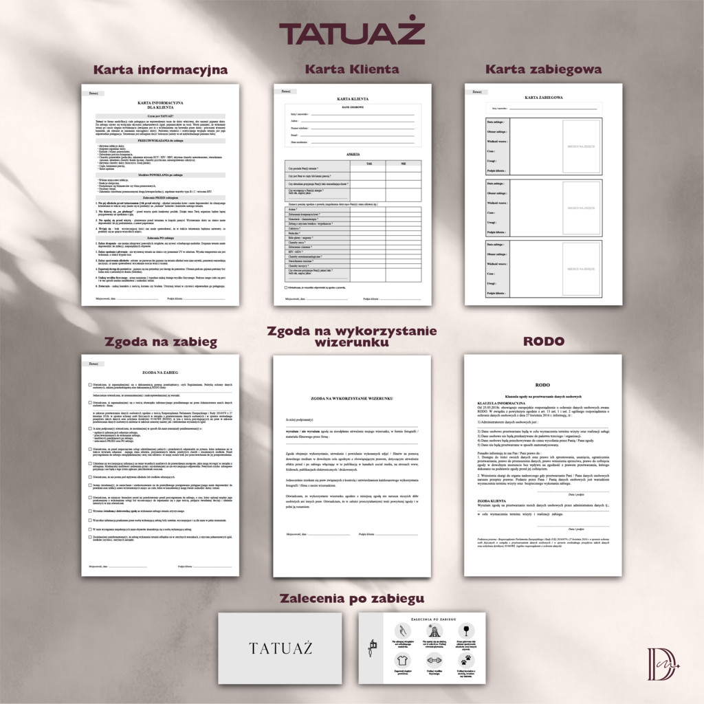  TATUAŻ dokumenty zabiegowe PAKIET - Anna Miakienko; dokumenty zabiegowe