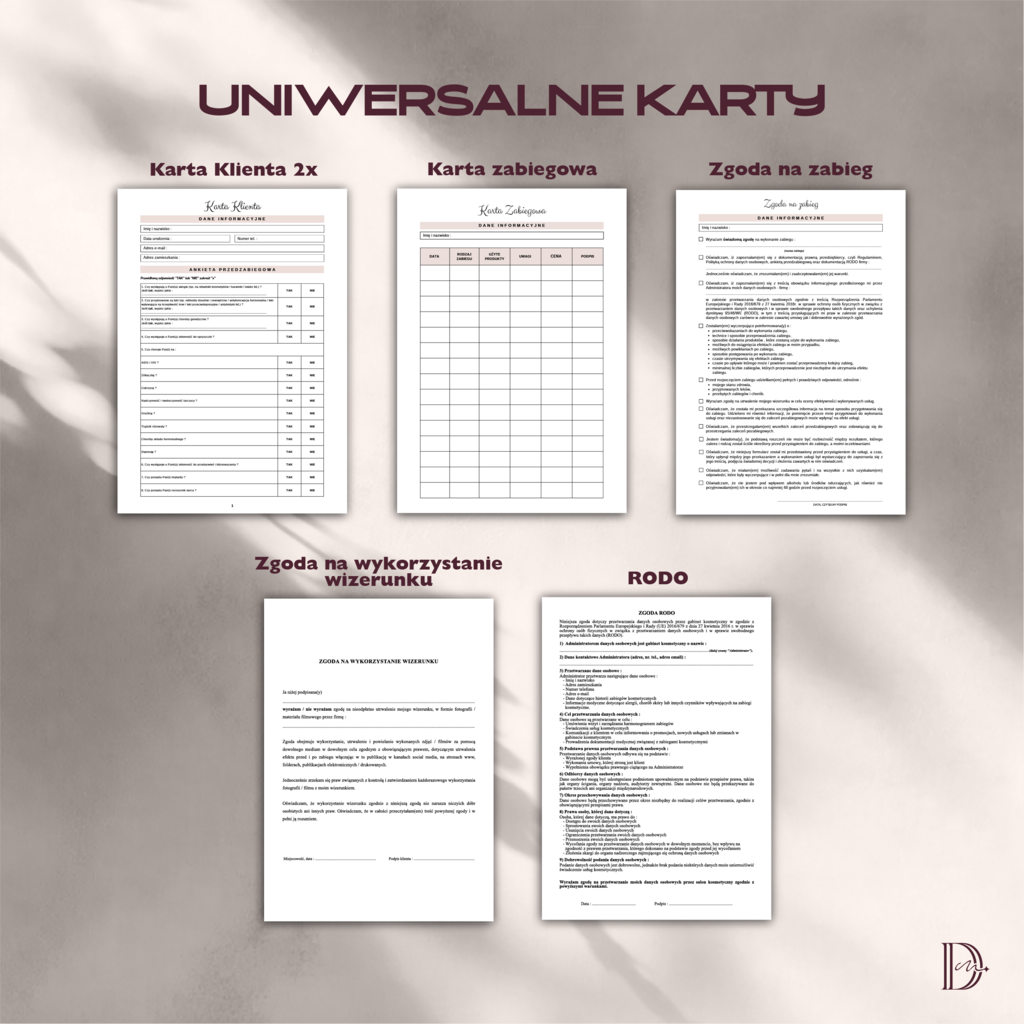 UNIWERSALNE KARTY ZABIEGOWE dokumenty zabiegowe PAKIET
