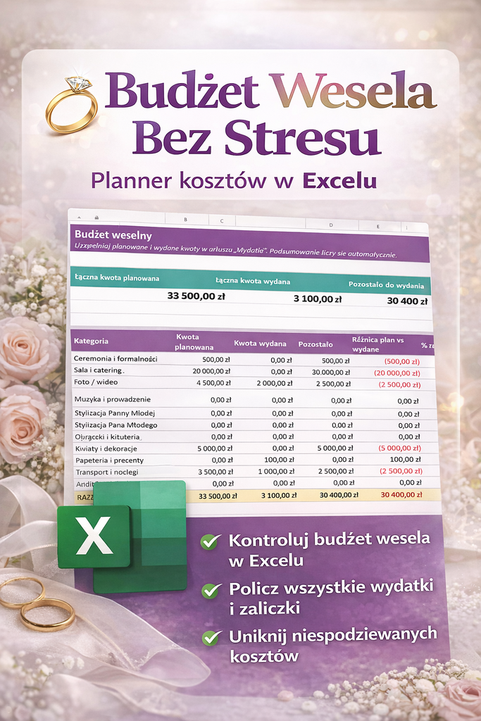 Planner Budżetu Weselnego - @gotowedodruku; planer