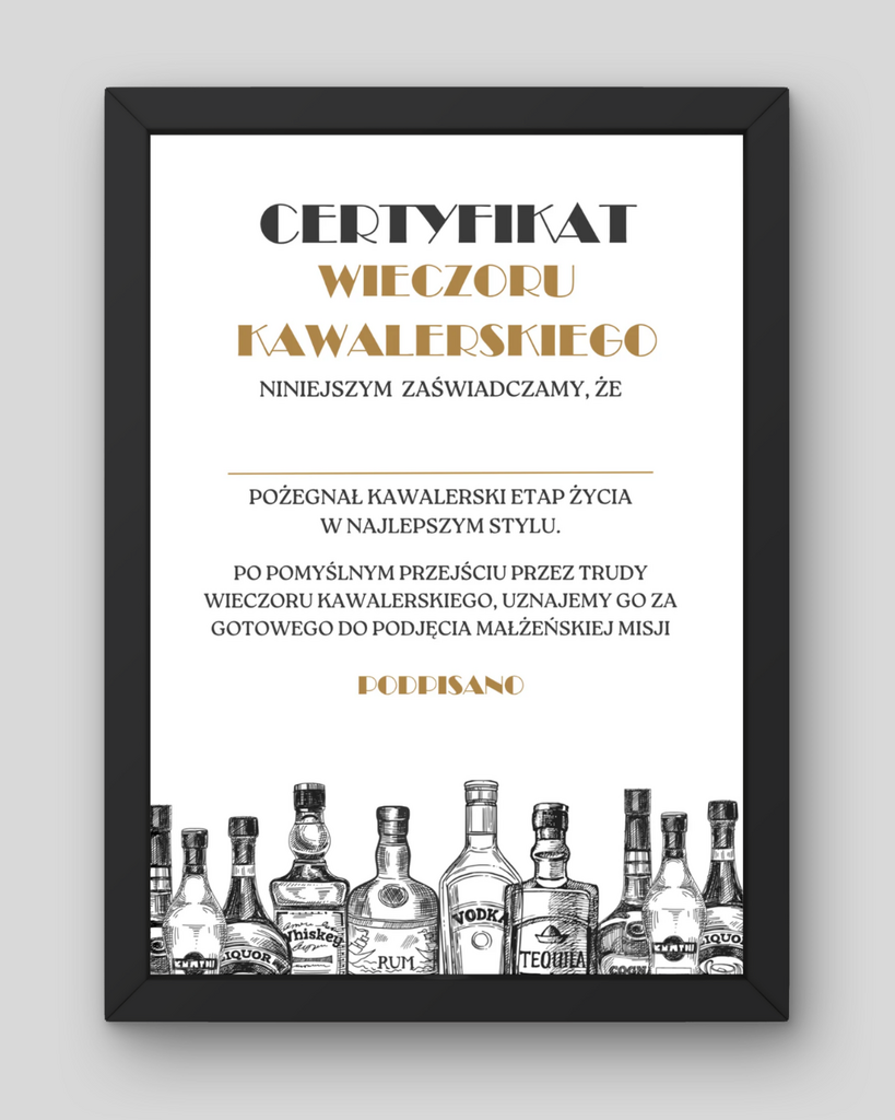 Certyfikat na Wieczór Kawalerski – PDF do druku - @fajnedodruku; ceryfikat