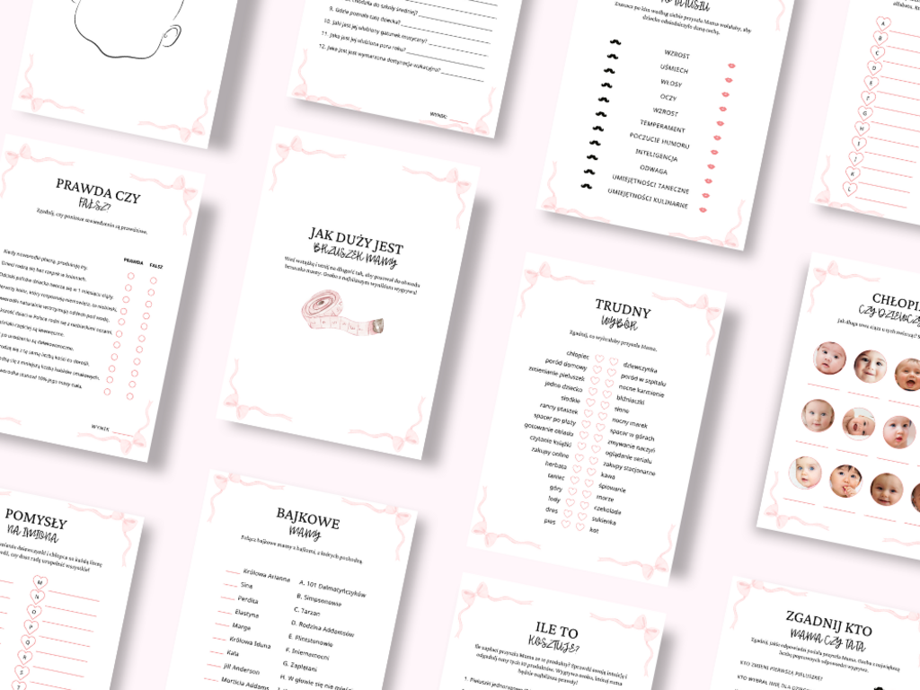 ZABAWY NA BABY SHOWER PINK - 39 GIER PDF DO WYDRUKU - @fajnedodruku; gra