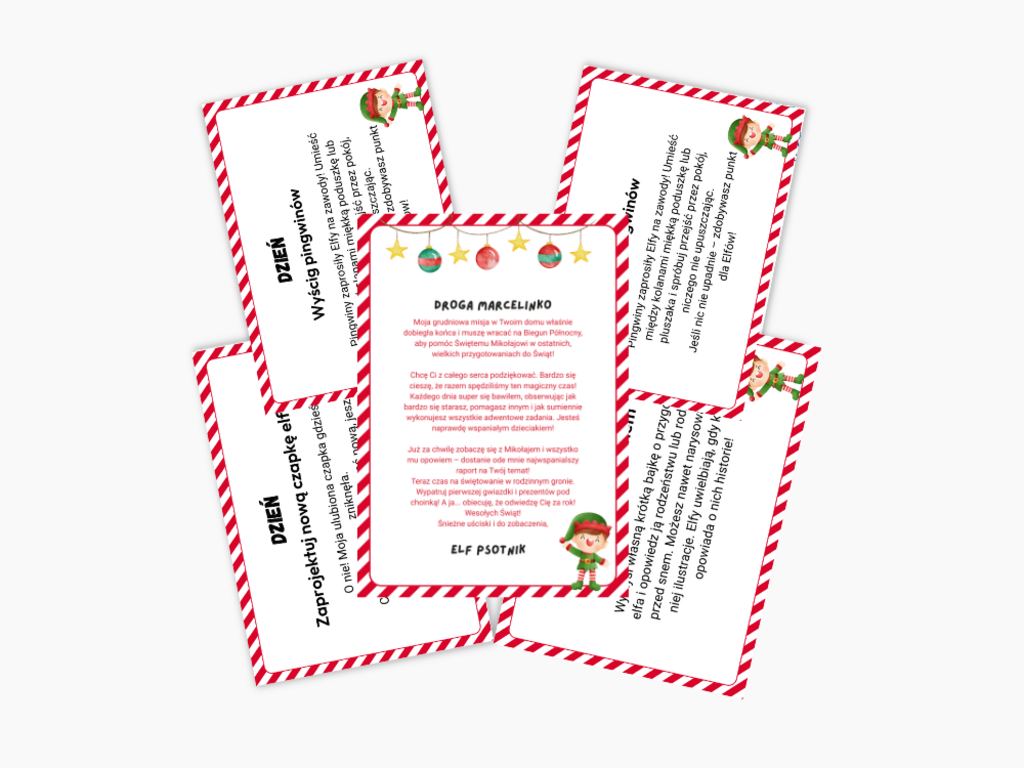 ELF PSOTNIK ZADANIA (31 KART) + LIST – PRODUKT CYFROWY PDF DO DRUKU - @fajnedodruku; karty pracy