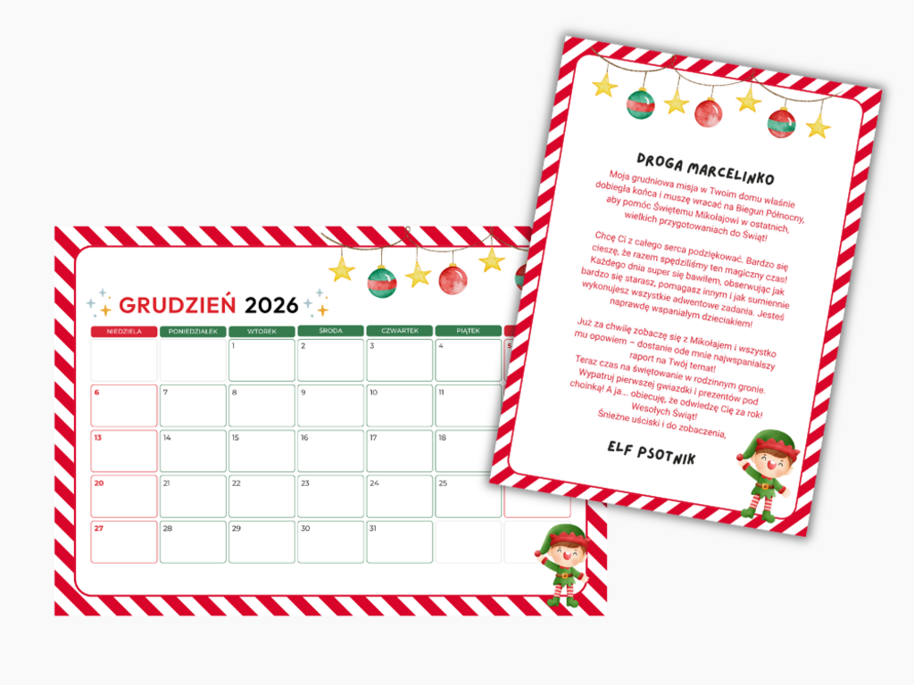 ELF PSOTNIK ZADANIA (31 KART) + LIST – PRODUKT CYFROWY PDF DO DRUKU - @fajnedodruku; karty pracy