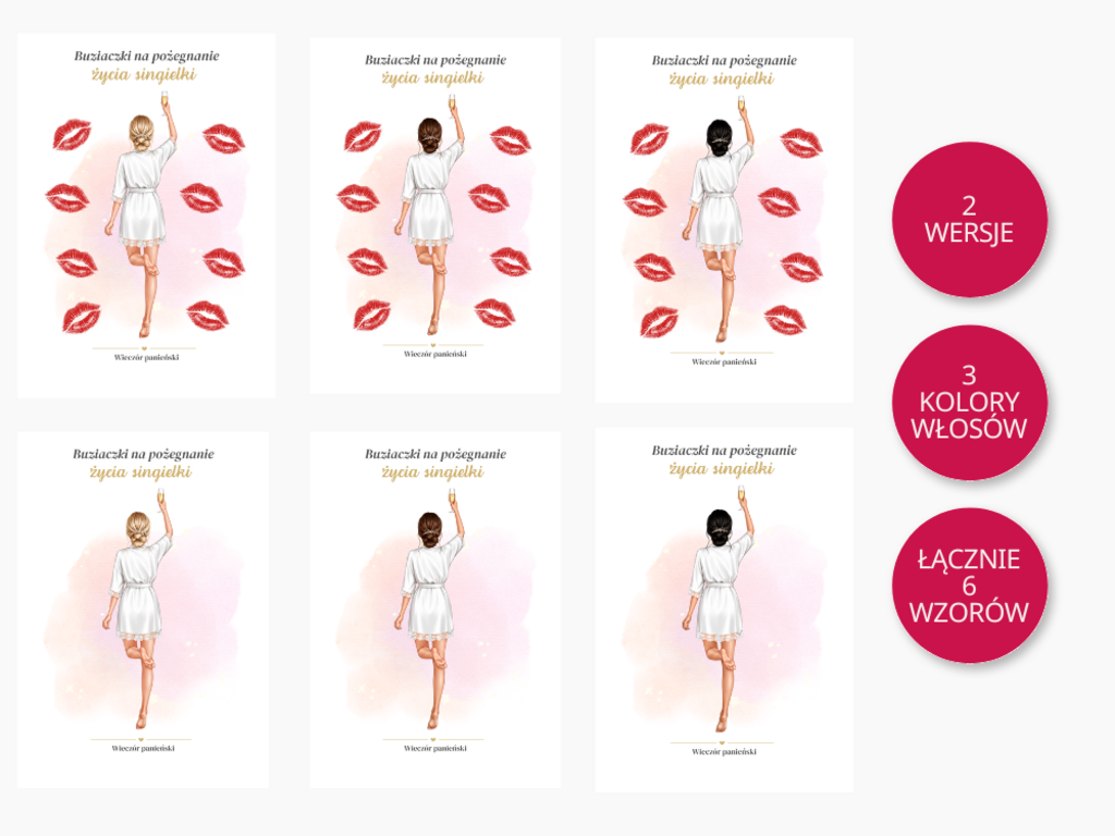 💋 Buziaczki na pożegnanie życia singielki - PDF do druku - @fajnedodruku; plakat