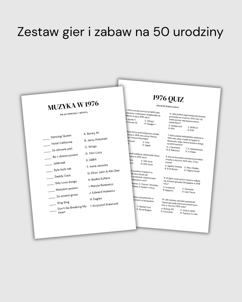 Zestaw gier i zabaw na 50 urodziny | Atrakcja na 50-te urodziny - @fajnedodruku; gry