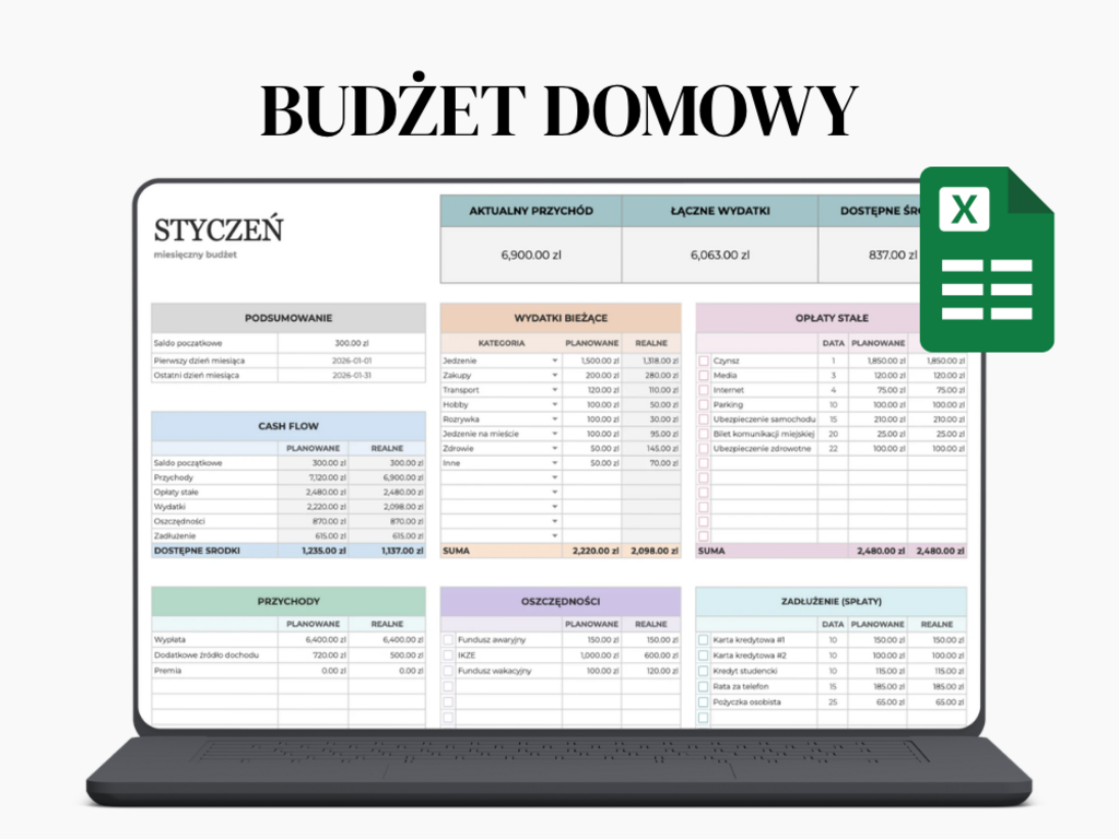 Planer budżetu domowego - szablon do druku | Planer wydatków - @fajnedodruku; plakat
