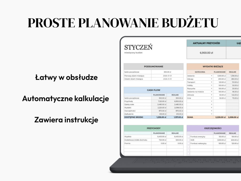 Planer budżetu domowego - szablon do druku | Planer wydatków - @fajnedodruku; plakat